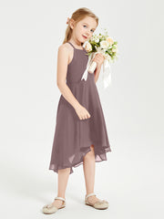 Tea Length Junior Bridesmaid Dresses with Asymmetrical Skirts Vintage Mauve