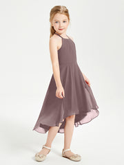 Tea Length Junior Bridesmaid Dresses with Asymmetrical Skirts Vintage Mauve