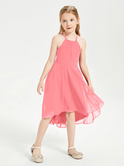 Tea Length Junior Bridesmaid Dresses with Asymmetrical Skirts Watermelon