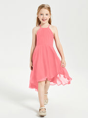 Tea Length Junior Bridesmaid Dresses with Asymmetrical Skirts Watermelon