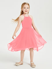 Tea Length Junior Bridesmaid Dresses with Asymmetrical Skirts Watermelon