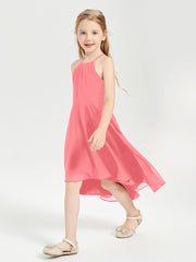 Tea Length Junior Bridesmaid Dresses with Asymmetrical Skirts Watermelon