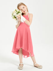 Tea Length Junior Bridesmaid Dresses with Asymmetrical Skirts Watermelon