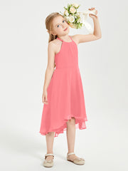 Tea Length Junior Bridesmaid Dresses with Asymmetrical Skirts Watermelon