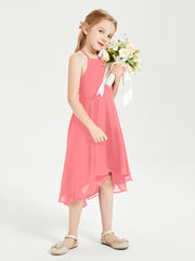 Tea Length Junior Bridesmaid Dresses with Asymmetrical Skirts Watermelon