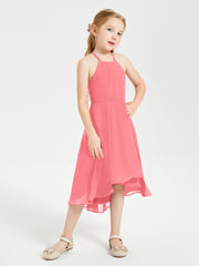 Tea Length Junior Bridesmaid Dresses with Asymmetrical Skirts Watermelon