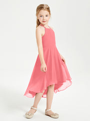 Tea Length Junior Bridesmaid Dresses with Asymmetrical Skirts Watermelon