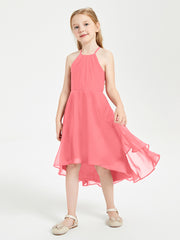 Tea Length Junior Bridesmaid Dresses with Asymmetrical Skirts Watermelon