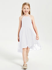 Tea Length Junior Bridesmaid Dresses with Asymmetrical Skirts White
