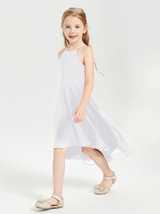 Tea Length Junior Bridesmaid Dresses with Asymmetrical Skirts White