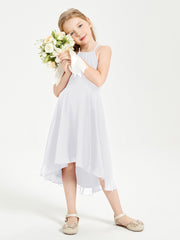 Tea Length Junior Bridesmaid Dresses with Asymmetrical Skirts White