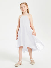 Tea Length Junior Bridesmaid Dresses with Asymmetrical Skirts White