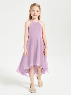 Tea Length Junior Bridesmaid Dresses with Asymmetrical Skirts Wisteria