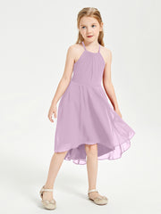 Tea Length Junior Bridesmaid Dresses with Asymmetrical Skirts Wisteria
