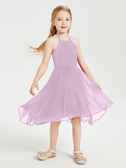 Tea Length Junior Bridesmaid Dresses with Asymmetrical Skirts Wisteria