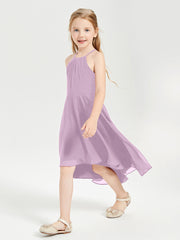 Tea Length Junior Bridesmaid Dresses with Asymmetrical Skirts Wisteria