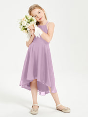 Tea Length Junior Bridesmaid Dresses with Asymmetrical Skirts Wisteria