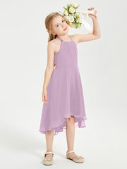 Tea Length Junior Bridesmaid Dresses with Asymmetrical Skirts Wisteria