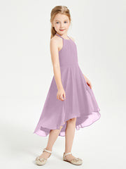 Tea Length Junior Bridesmaid Dresses with Asymmetrical Skirts Wisteria