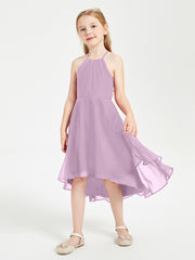 Tea Length Junior Bridesmaid Dresses with Asymmetrical Skirts Wisteria