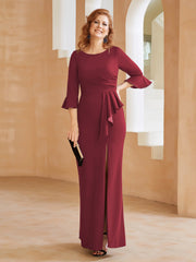 Sheath Scoop Floor-Length Stretch Crepe Slit Dress Burgundy