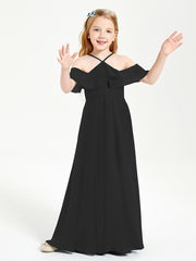 Off-the-Shoulder Long Dresses for Junior Bridesmaids Black