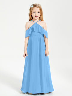 Off-the-Shoulder Long Dresses for Junior Bridesmaids Blue