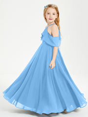 Off-the-Shoulder Long Dresses for Junior Bridesmaids Blue