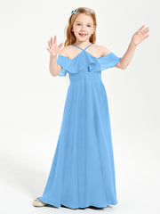 Off-the-Shoulder Long Dresses for Junior Bridesmaids Blue