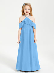 Off-the-Shoulder Long Dresses for Junior Bridesmaids Blue