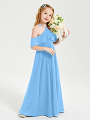 Off-the-Shoulder Long Dresses for Junior Bridesmaids Blue