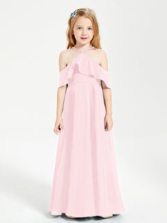 Off-the-Shoulder Long Dresses for Junior Bridesmaids Blushing Pink