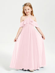 Off-the-Shoulder Long Dresses for Junior Bridesmaids Blushing Pink