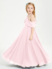 Off-the-Shoulder Long Dresses for Junior Bridesmaids Blushing Pink