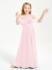 Off-the-Shoulder Long Dresses for Junior Bridesmaids Blushing Pink