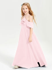 Off-the-Shoulder Long Dresses for Junior Bridesmaids Blushing Pink