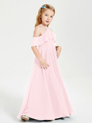 Off-the-Shoulder Long Dresses for Junior Bridesmaids Blushing Pink