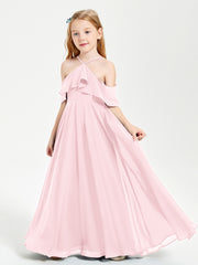 Off-the-Shoulder Long Dresses for Junior Bridesmaids Blushing Pink