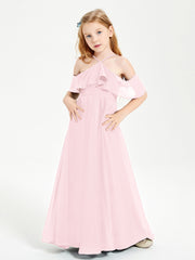 Off-the-Shoulder Long Dresses for Junior Bridesmaids Blushing Pink