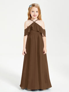 Off-the-Shoulder Long Dresses for Junior Bridesmaids Brown