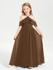 Off-the-Shoulder Long Dresses for Junior Bridesmaids Brown
