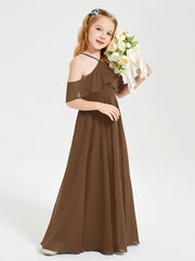 Off-the-Shoulder Long Dresses for Junior Bridesmaids Brown