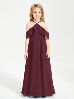 Off-the-Shoulder Long Dresses for Junior Bridesmaids Cabernet