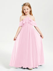 Off-the-Shoulder Long Dresses for Junior Bridesmaids Candy Pink