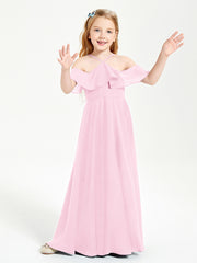 Off-the-Shoulder Long Dresses for Junior Bridesmaids Candy Pink