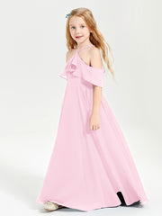 Off-the-Shoulder Long Dresses for Junior Bridesmaids Candy Pink