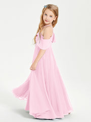 Off-the-Shoulder Long Dresses for Junior Bridesmaids Candy Pink