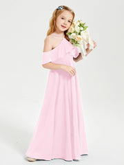 Off-the-Shoulder Long Dresses for Junior Bridesmaids Candy Pink