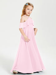 Off-the-Shoulder Long Dresses for Junior Bridesmaids Candy Pink
