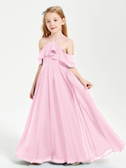 Off-the-Shoulder Long Dresses for Junior Bridesmaids Candy Pink